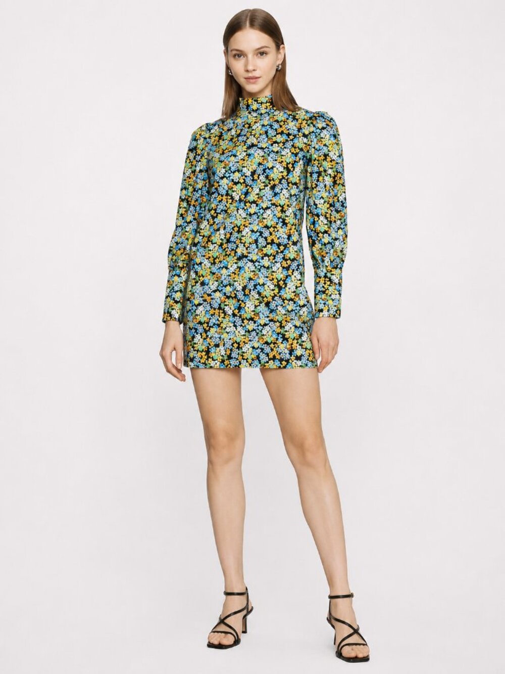 Glamorous Ditsy Floral Cotton Mini Dress Blue Green Multi US 6 NWT